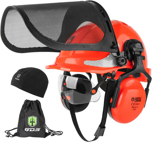 4-in-1 Chainsaw Safety Helmet with Visor, Face Shield & Ear Muffs for Forestry, Arborist Work & DIY Outdoor Logging