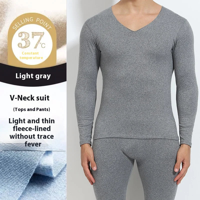 Men Traceless Thermal Underwear Autumn Clothes Autumn Pants Set Thin Couple Slimming Heating Bottom Underwear Solid Comfortable