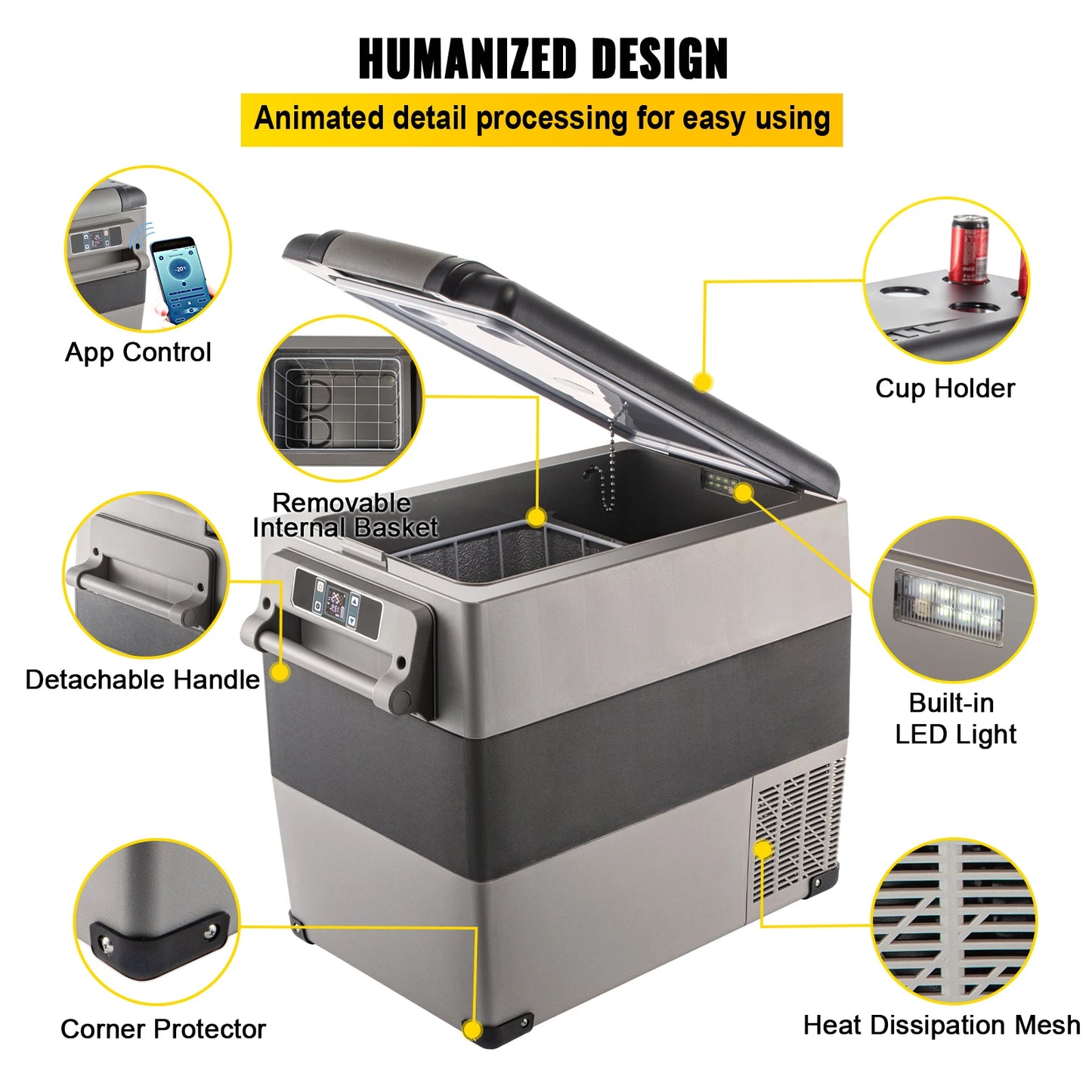 SucceBuy 55L Car Refrigerator Mini Fridge Freezer Portable Compressor Cooler DC 110-240V Ice Box for Camping Picnic