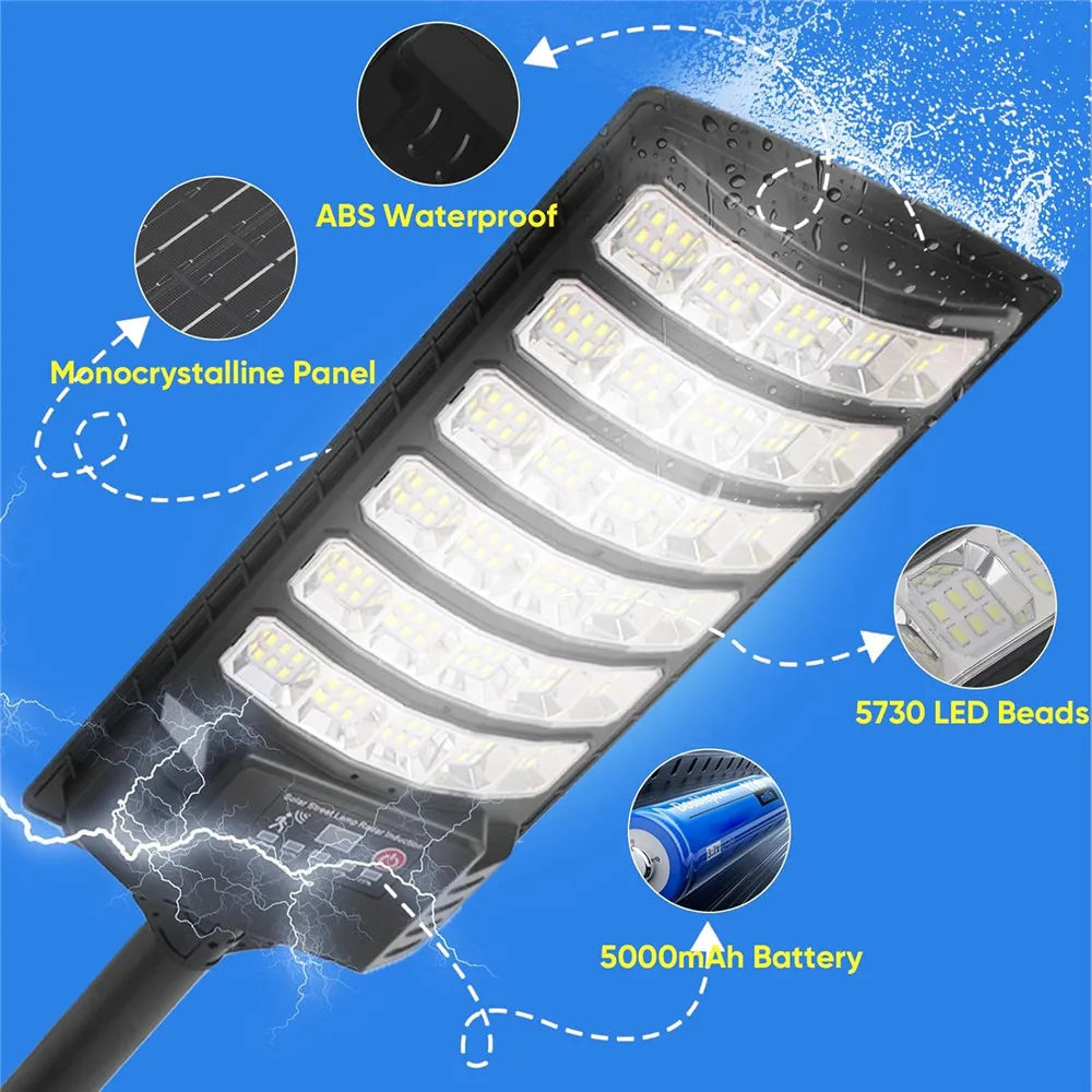 6000W Solar Street Lights 480000LM Commercial Parking Lot Light Dusk to Dawn 6500K Solar Security Flood Lights for Road Garden