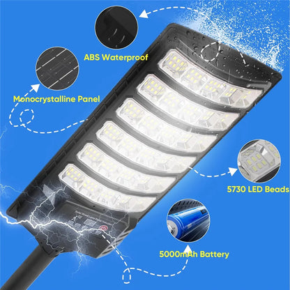 6000W Solar Street Lights 480000LM Commercial Parking Lot Light Dusk to Dawn 6500K Solar Security Flood Lights for Road Garden