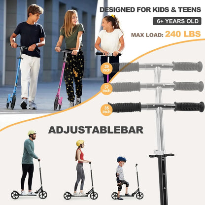 Scooter for Ages 14+ Teens & Adults, Foldable Kick Scooter with 8-inch Big Wheels, Kickstand, 3 Adjustable Levels, Rear Brake, M