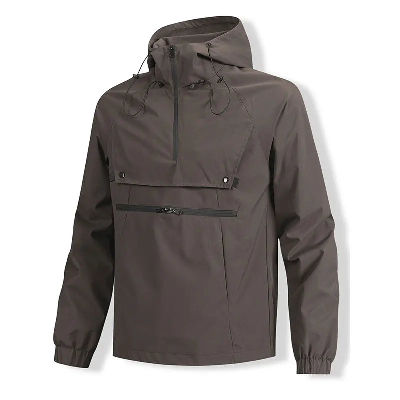 Hiking Men Jacket Double Zipper Solid Jacket Adjustable Drawstring Camping Coat Outdoor Travel Jacket Autumn & Spring Cargo Coat