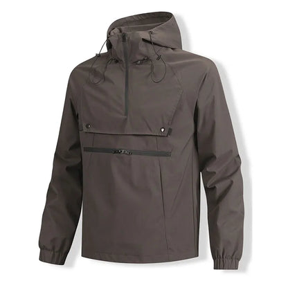 Hiking Men Jacket Double Zipper Solid Jacket Adjustable Drawstring Camping Coat Outdoor Travel Jacket Autumn & Spring Cargo Coat
