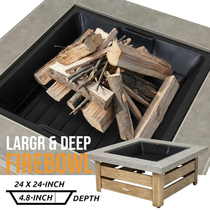 Firepits for Outside，Wood Burning Fire Pit with Wood-Grain Side Panels,Firepit for Outside with Mesh Cover & Fire, Customized