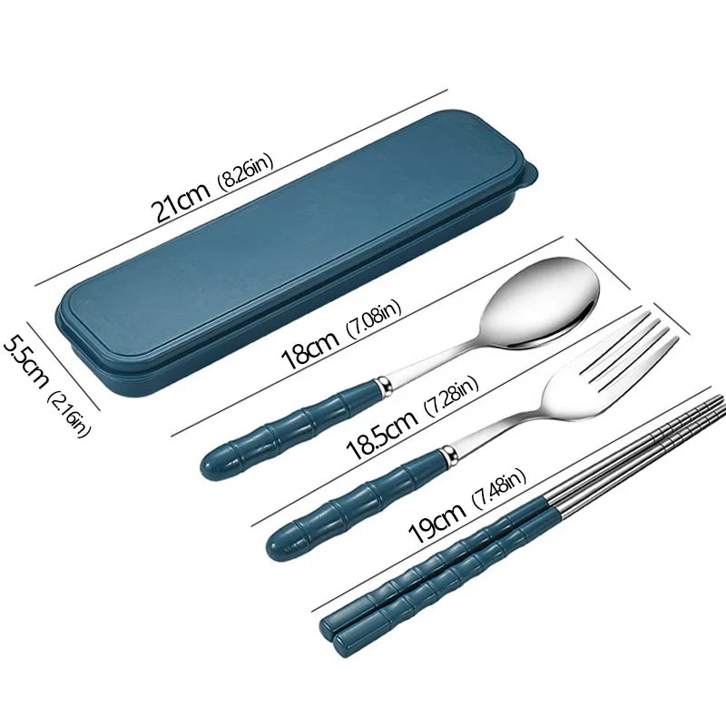 3pcs Portable Dinnerware Kit Spoon Fork Chopstick Set Travel Flatware With Box Set Stainless Steel Travelling Dinnerware Set