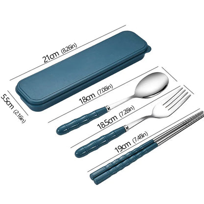 3pcs Portable Dinnerware Kit Spoon Fork Chopstick Set Travel Flatware With Box Set Stainless Steel Travelling Dinnerware Set