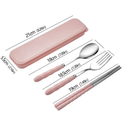 3pcs Portable Dinnerware Kit Spoon Fork Chopstick Set Travel Flatware With Box Set Stainless Steel Travelling Dinnerware Set