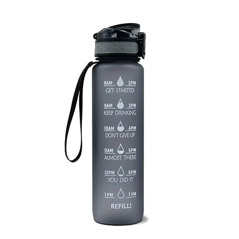 1L Sports Water Bottle Straw Cup 1 Litro with Time Maker Leak-Proof Free Frosted Cup For Outdoor Sports Drinking Bottle