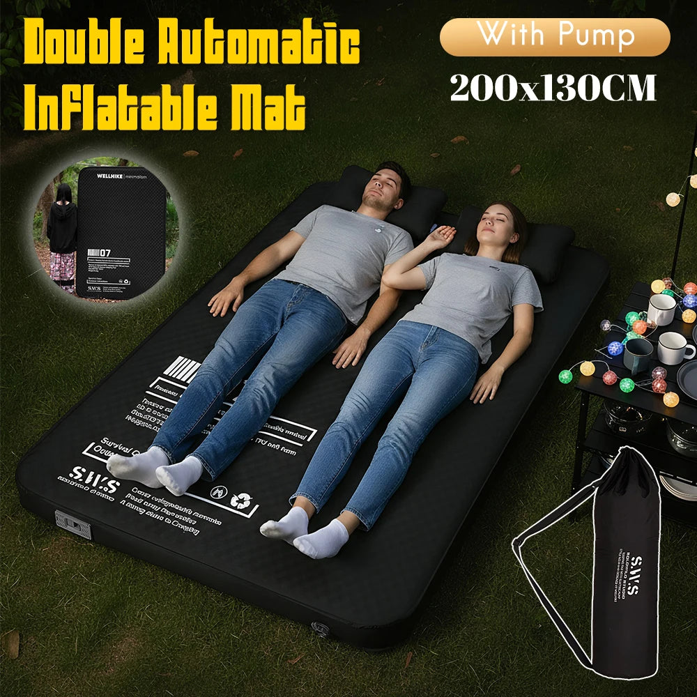 Double Inflatable Sleeping Mat with Pump Inflatable Camping Mat Automatic Inflatable Mat for Backpacking Hiking Traveling Tent