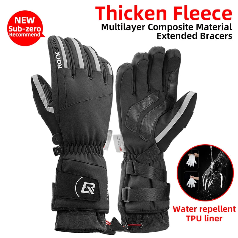 ROCKBROS Winter Gloves Motorcycle Waterproof Fleece Thermal Gloves Snowboard Snowmobile Gloves Men Women Snow Cycling Gloves