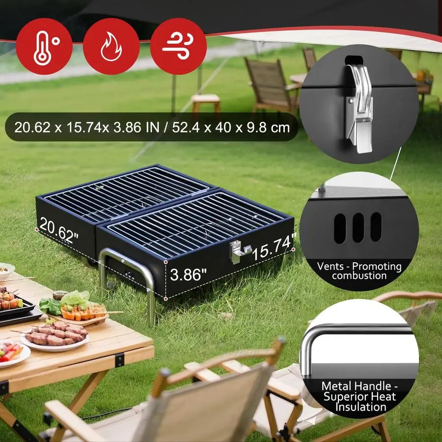 Charcoal Grill, Table Top Small BBQ Grill For Outdoor, Camping, Beach, Easy Assembly, Heavy Duty amp MultiUse Small Grill, Black