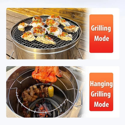 Large Portable Smokeless Charcoal Grill - 360° Stainless Steel BBQ Barrel with 50 Skewers, for Camping,Picnics&Backyard Cooking
