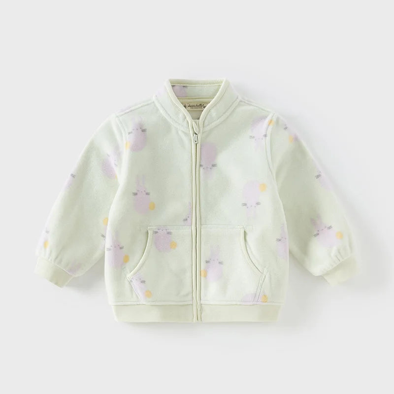 Dave Bella Long Sleeve Polar Fleece Coat for Gilrs Boys Cute Printed Spring Autumn Coat Children Casual Warm Clothes DB396