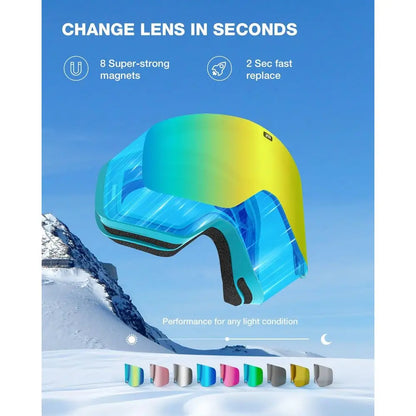 Magnetic Cylindrical Ski Goggles with X11 Lens for Men and Women