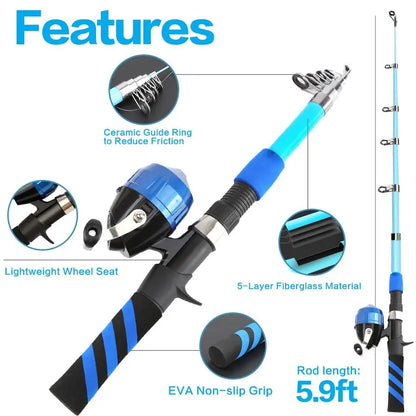 Beginner Telescopic Fishing Rod and Reel Combo Push Button for boys and girls