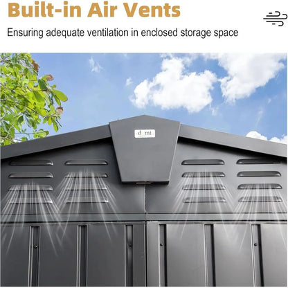 11' x 9' Metal Outdoor Storage Shed with Galvanized Steel, Windows, and Lockable Door for Garden, Tools, or Patio (Gray)