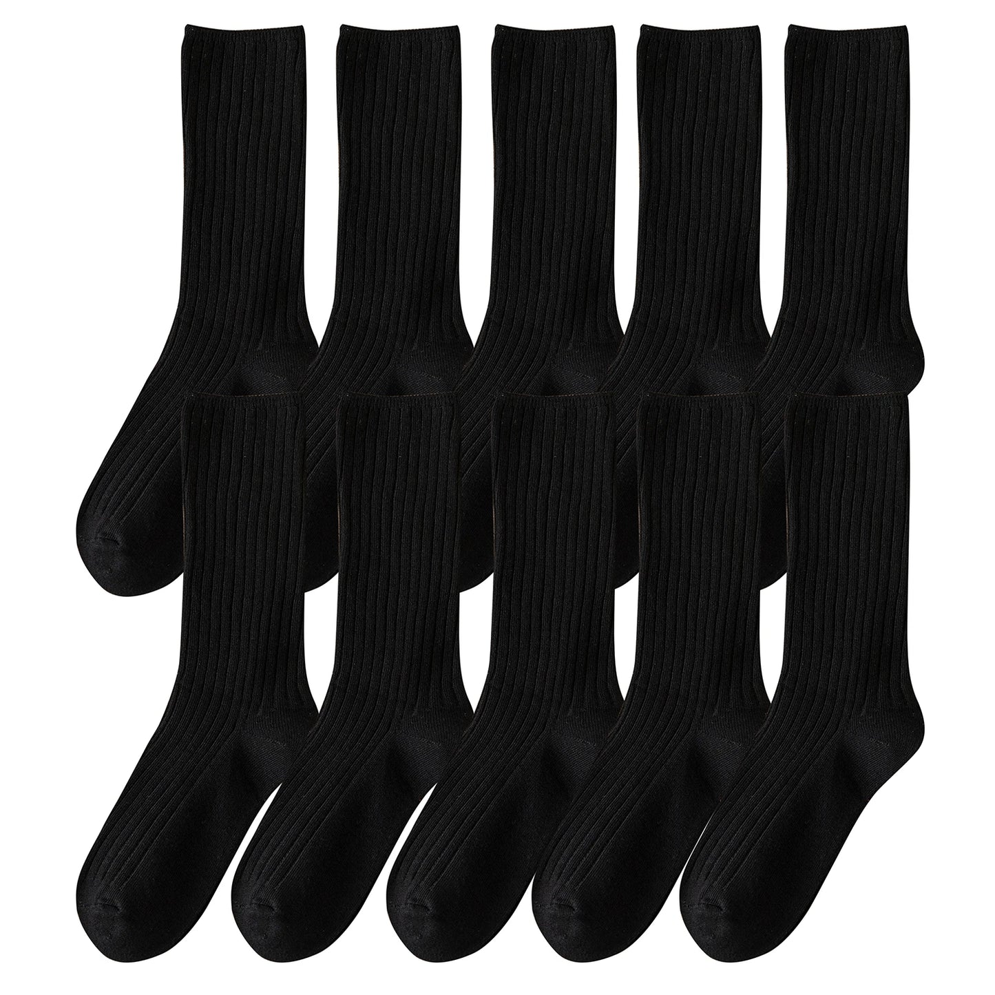 10Pairs Retro Women Cotton Loose Socks Autumn Winter Knitting Solid Color Long Black Pink Student Girls Sock US5-9