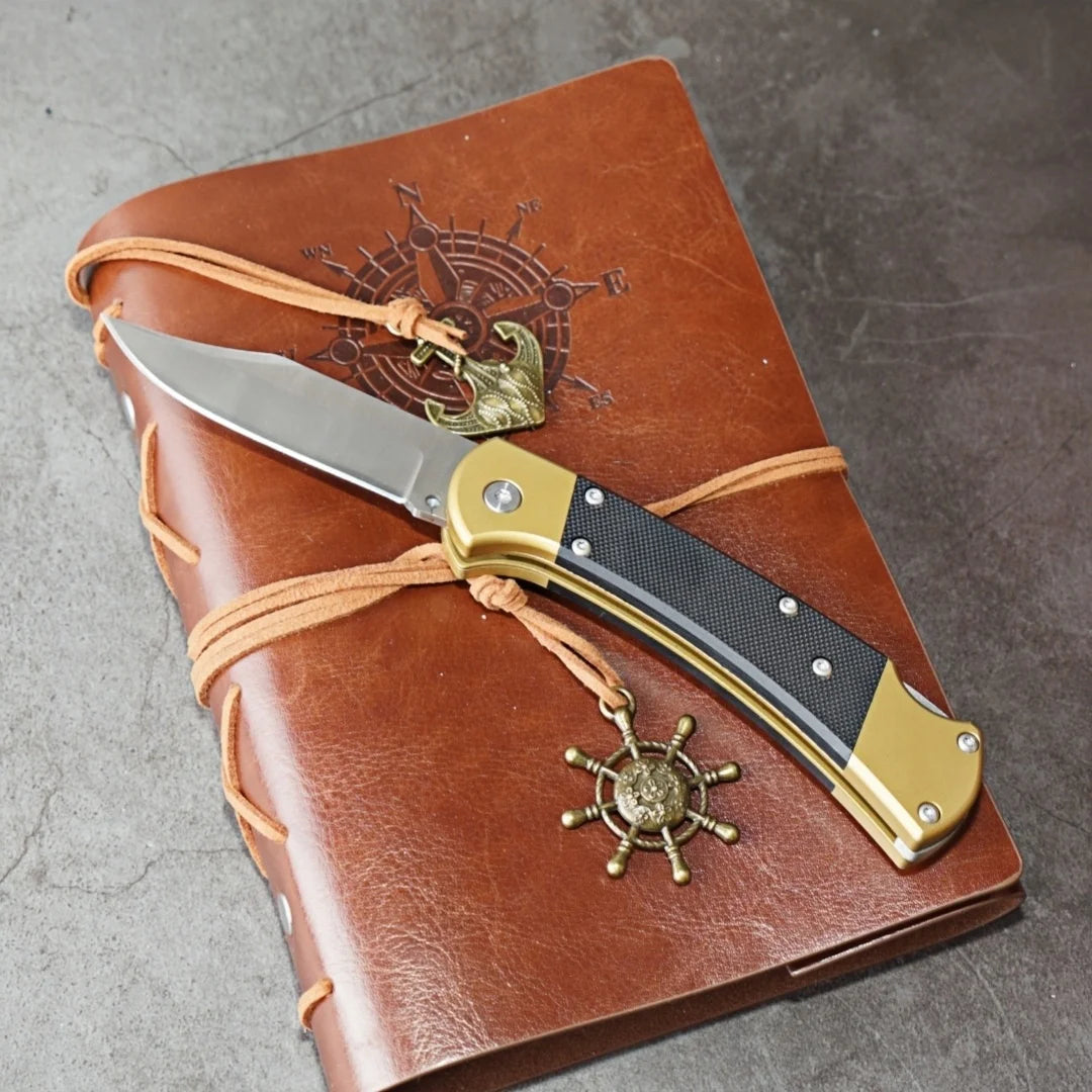 Golden G10 handle +D2 steel folding knife, fixed combat knife, outdoor portable knife, high hardness and wear resistance, gifts