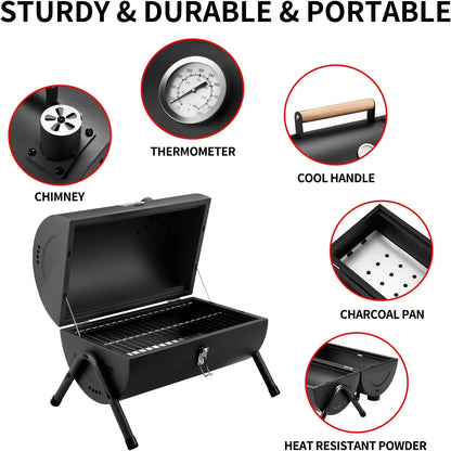 Portable Tabletop Charcoal Grill, Outdoor BBQ Smoker for Camping Picnics Beach Cooking