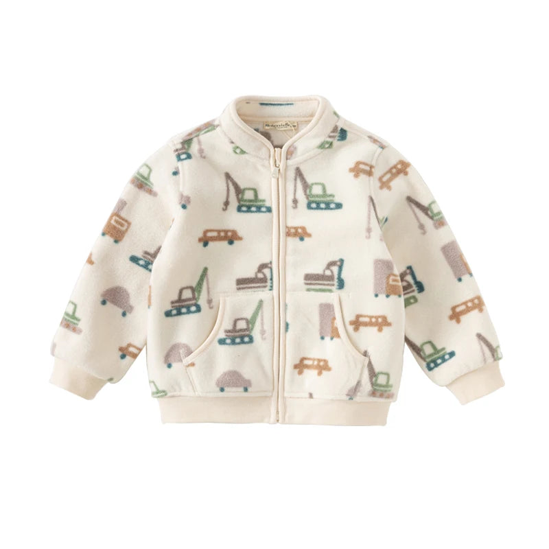 Dave Bella Long Sleeve Polar Fleece Coat for Gilrs Boys Cute Printed Spring Autumn Coat Children Casual Warm Clothes DB396