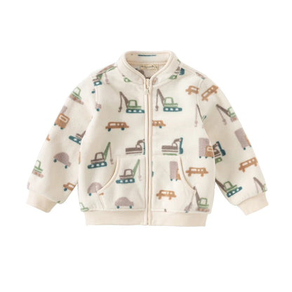 Dave Bella Long Sleeve Polar Fleece Coat for Gilrs Boys Cute Printed Spring Autumn Coat Children Casual Warm Clothes DB396
