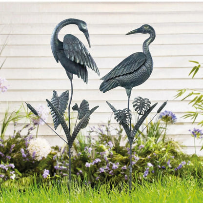 Metal Crane Garden Stakes, 2 Pack Heron Bird