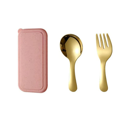 2-piece Mini Portable Spoon and Fork Cutlery Set Stainless Steel Outdoor Camping Lunch Hiking Cooking Utensils