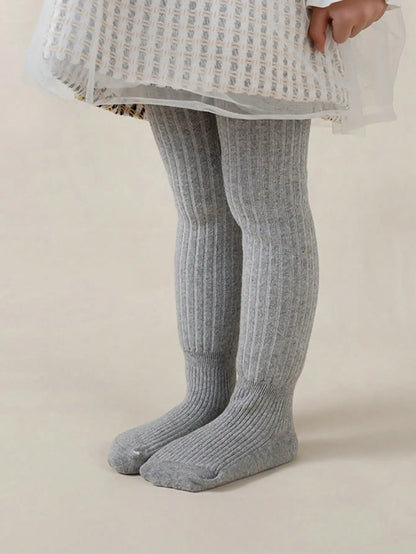 Warm Thermal Lined Stirrup Tights for Toddler Girls, Winter Ribbed Leggings with Soft Fleece Interior