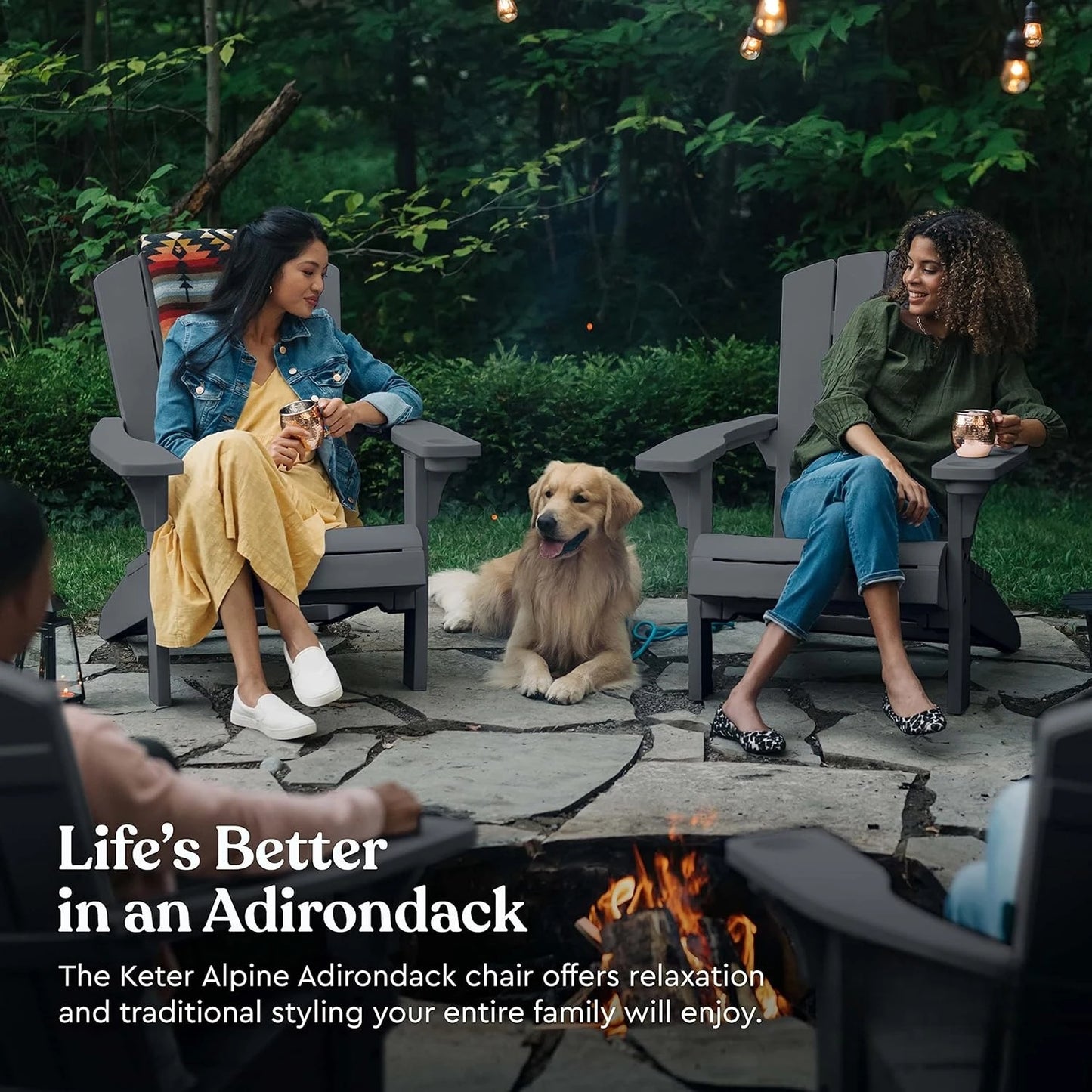 Alpine Adirondack 2 Pack Resin Outdoor Furniture Patio Chairs with Cup Holder-Perfect for Beach, Pool, and Fire Pit, Customized