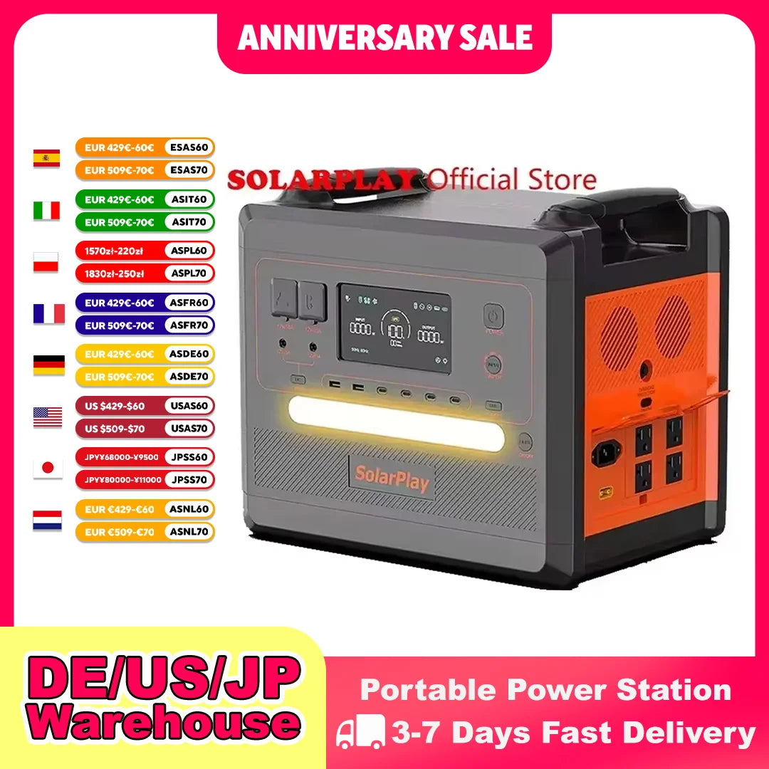Portable Power Station 2500W/2300Wh Solar Generator with 4 AC Outlets