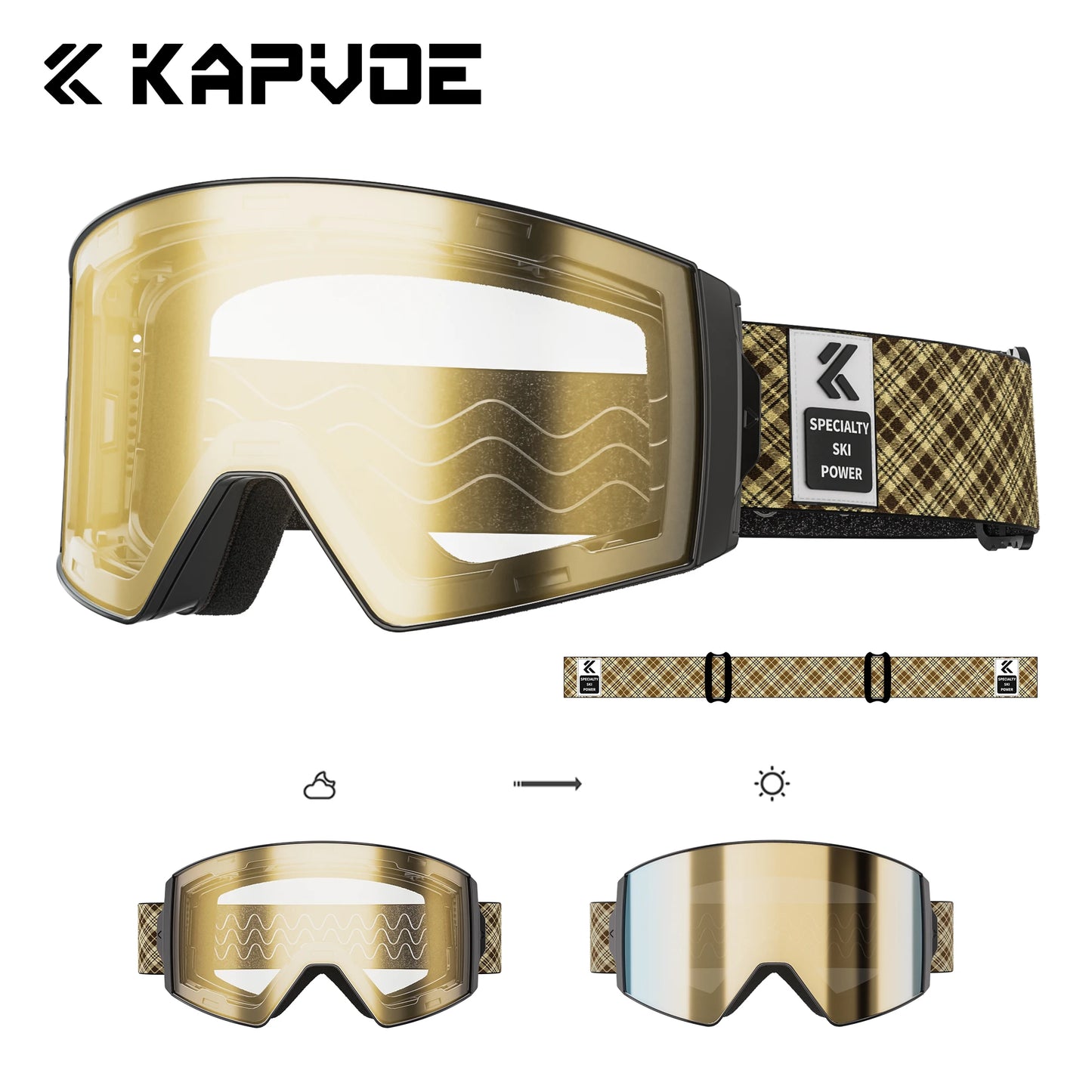 KAPVOE New Outdoor Photochromic Ski Goggles Winter Snow Sports for Unisex Snow Glasses UV400 Anti-fog Magnetic Snowboard Glasses
