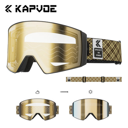 KAPVOE New Outdoor Photochromic Ski Goggles Winter Snow Sports for Unisex Snow Glasses UV400 Anti-fog Magnetic Snowboard Glasses