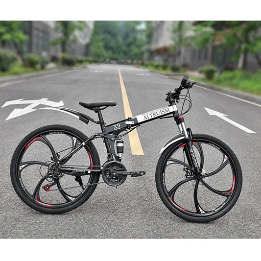 26" Mountain Bike for Adults, 21-Speed Dual Suspension Bicycle, Adjustable Disc Brakes, High-Carbon Steel Frame