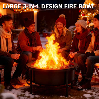 Fire Pits for Outside Wood Burning, Large Outdoor Fire Pit Stove with Roating Table and BBQ Grill, Cold Finished, Customized