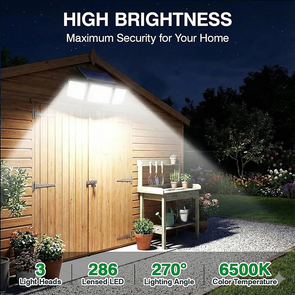 Solar Outdoor Light Motion Sensor, 3500LM 286 LED Security Flood Lights with Visual Battery&Mode Display, 3 Lighting Modes, IP65