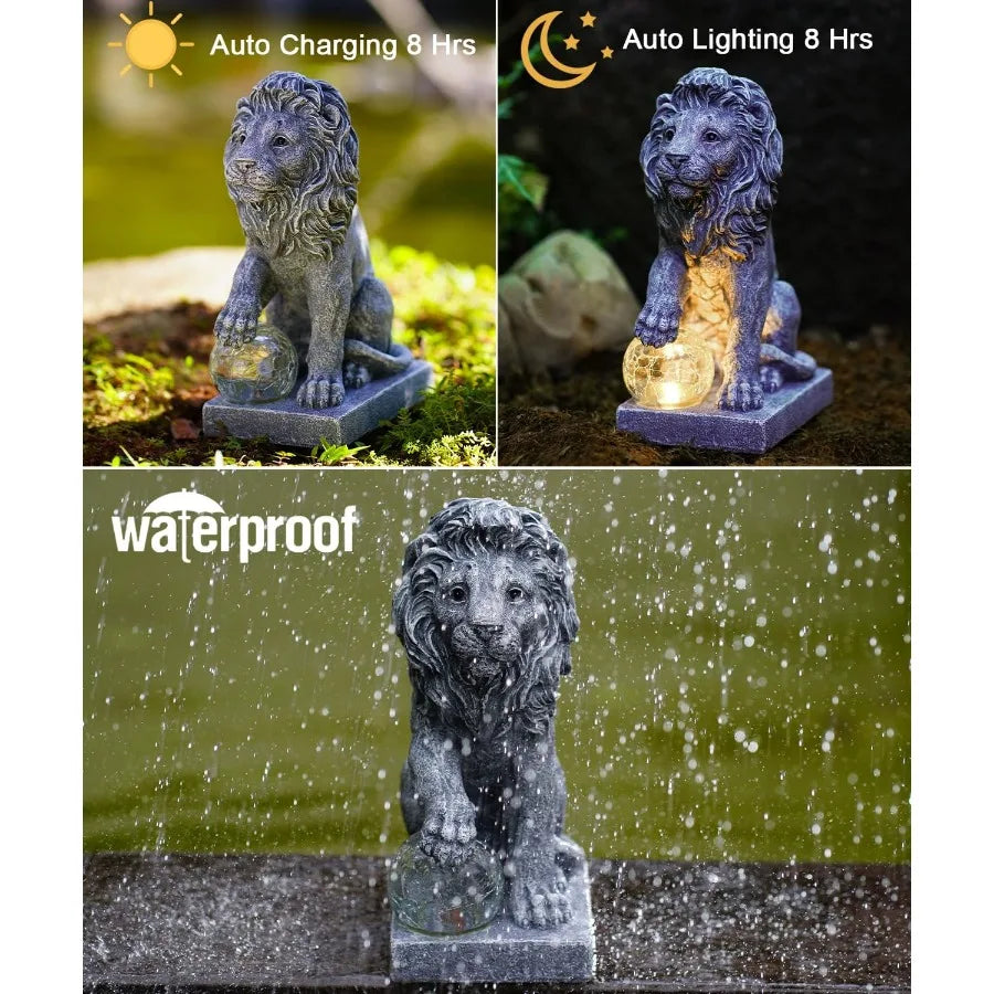 Guardian Lion Garden Statue with Ball Lights