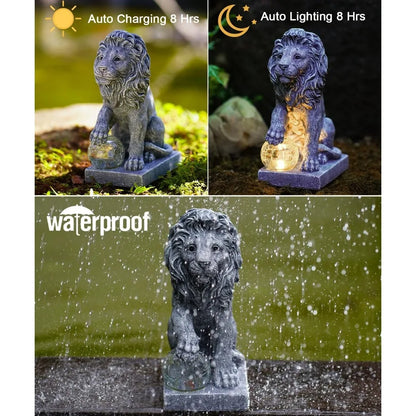 Guardian Lion Garden Statue with Ball Lights