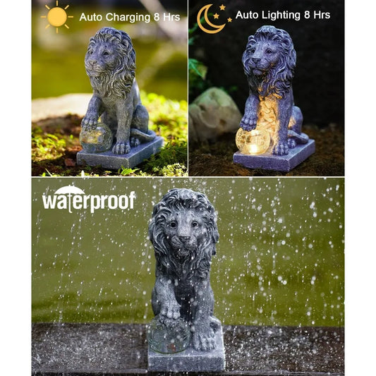 Guardian Lion Garden Statue with Ball Lights