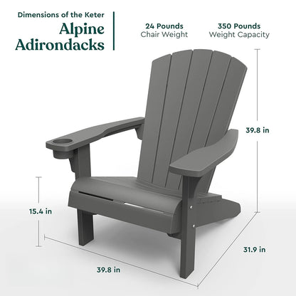 Alpine Adirondack 2 Pack Resin Outdoor Furniture Patio Chairs with Cup Holder-Perfect for Beach, Pool, and Fire Pit, Customized
