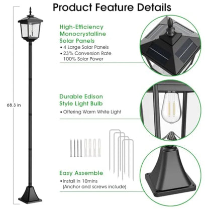 68 Solar Lamp Post Lights Outdoor2-Pack 2700K Dusk to Dawn Solar Light Posts Waterproof Outdoor Lights for Garden Patio Lawn Pa