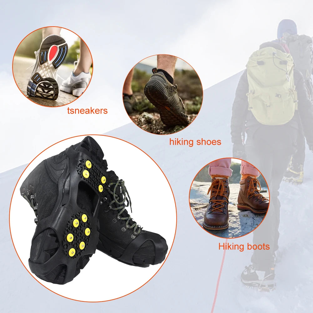 10 Teeth Climbing Crampons Anti-Slip Mountaineering Cleats Unisex Snow Claw Shoe Covers Outdoor Chain Shoe Spikes