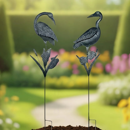 Metal Crane Garden Stakes, 2 Pack Heron Bird