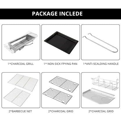 Stainless Steel Foldable Charcoal Barbecue Grill, Portable for Outdoor Camping Hiking Picnic Tailgating, Silver 39.3"x12.2"x27.9