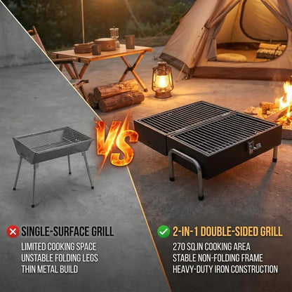 Charcoal Grill, Table Top Small BBQ Grill For Outdoor, Camping, Beach, Easy Assembly, Heavy Duty amp MultiUse Small Grill, Black