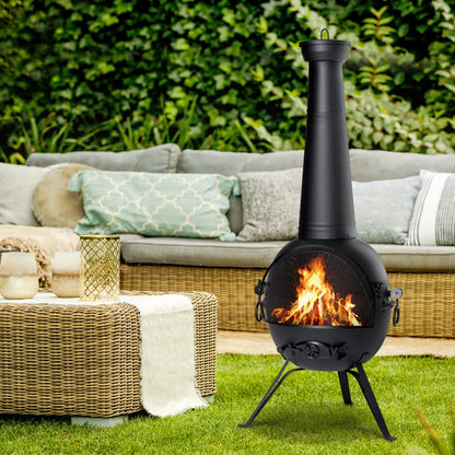 Fire Outdoor Chiminea Fireplace Deck or Patio Backyard Wooden Fire Pit with Chiminea Cover Rust-Free Iron Black