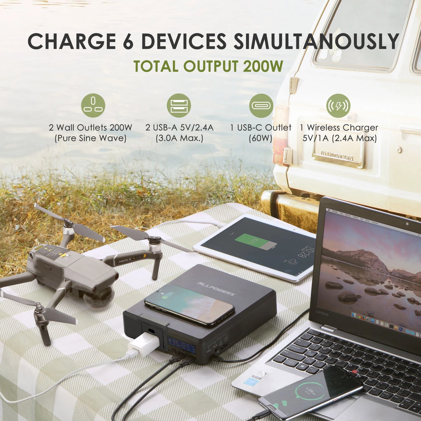 External Battery Charger PowerStation 200W Portable Generator Emergency Backup Power