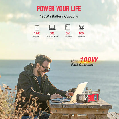 180Wh Portable Solar Generator ,USB Mini Generator Portable LED Flashlight