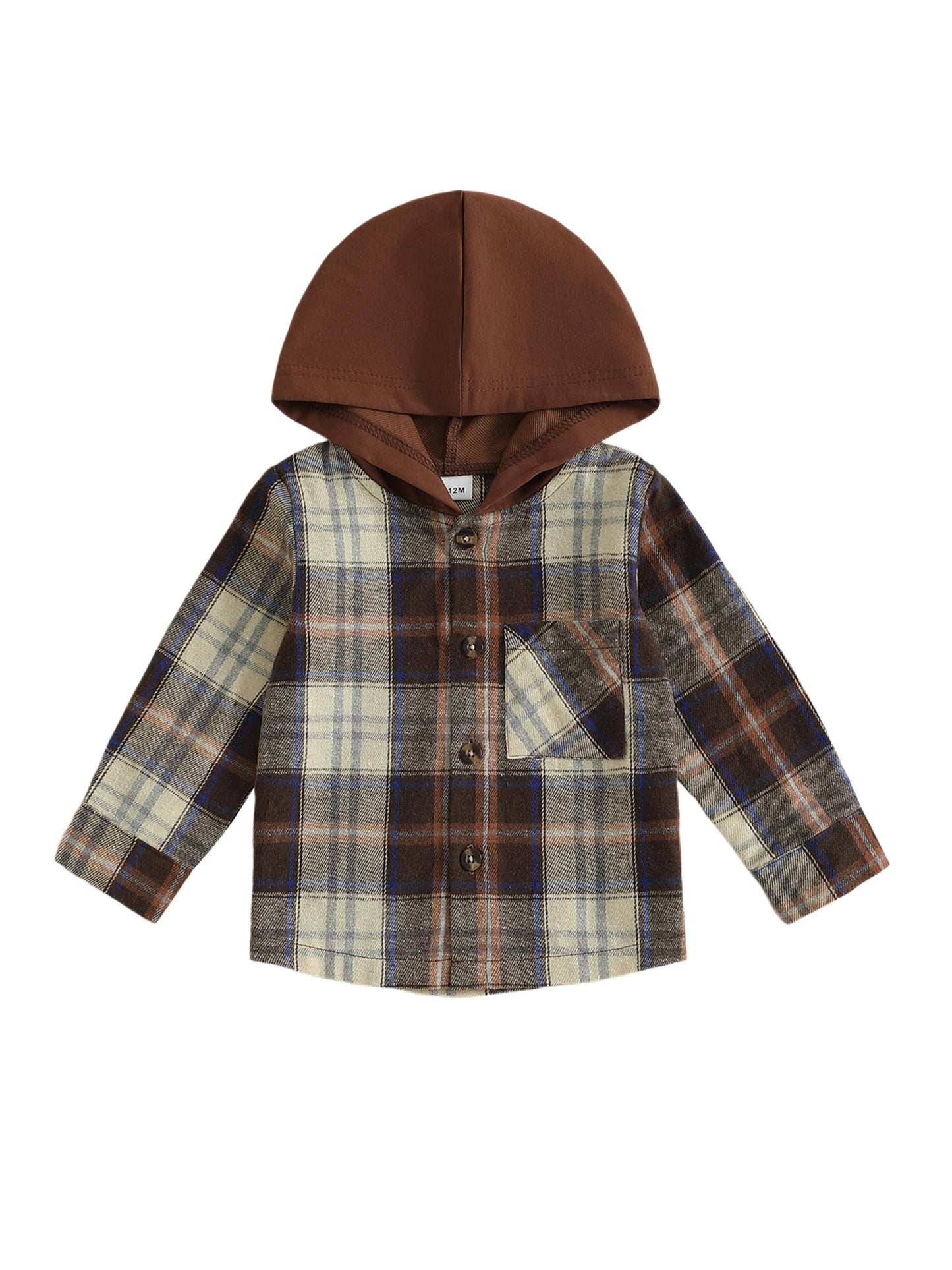 Cute Baby Boy Girl Plaid Hooded Shirt with Pockets and Button-up Design Long Sleeve Fall Tops for Casual Toddler Outfits