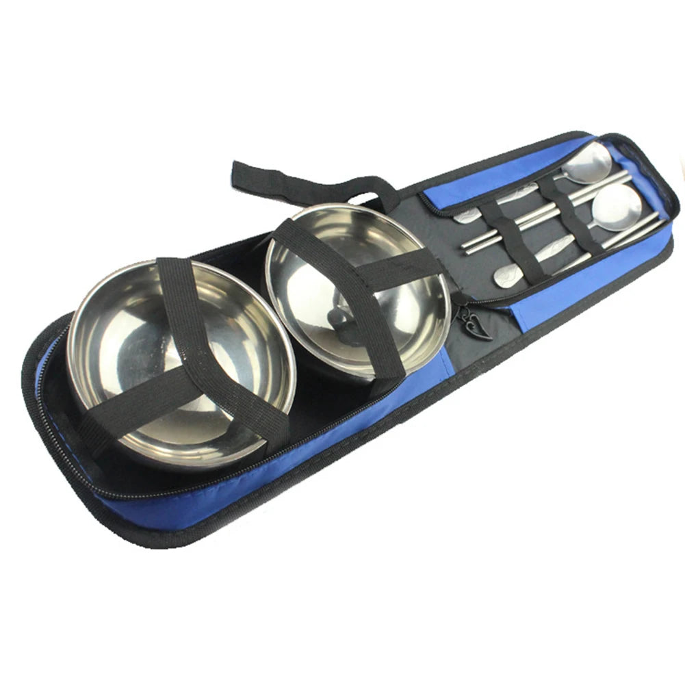 Outdtoor Tableware Set Stainless Steel Spoons Chopsticks Bowl Containers Portable Cutlery Set Outdtoor Barbecue Supplies